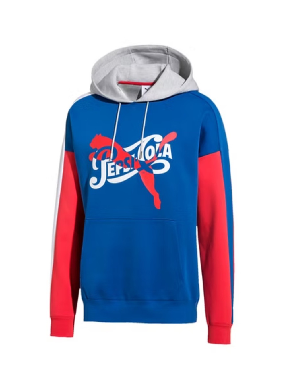 PUMA X PEPSI Track Hoodie with Red White and Blue Coloring and Gray Hood
